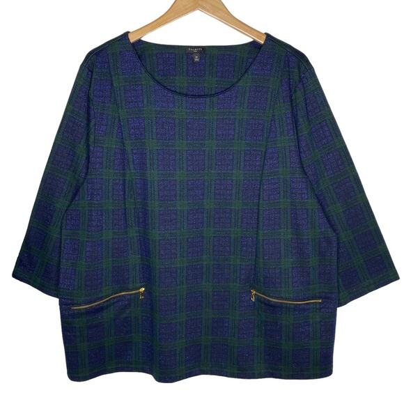 Talbots Zip Pocket Jacquard Plaid Top size 3X - Picture 2 of 7